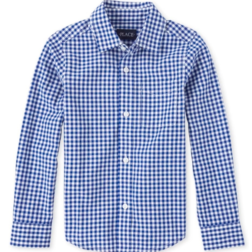 Men's The Children's Place navy and white gingham print button down, Navy